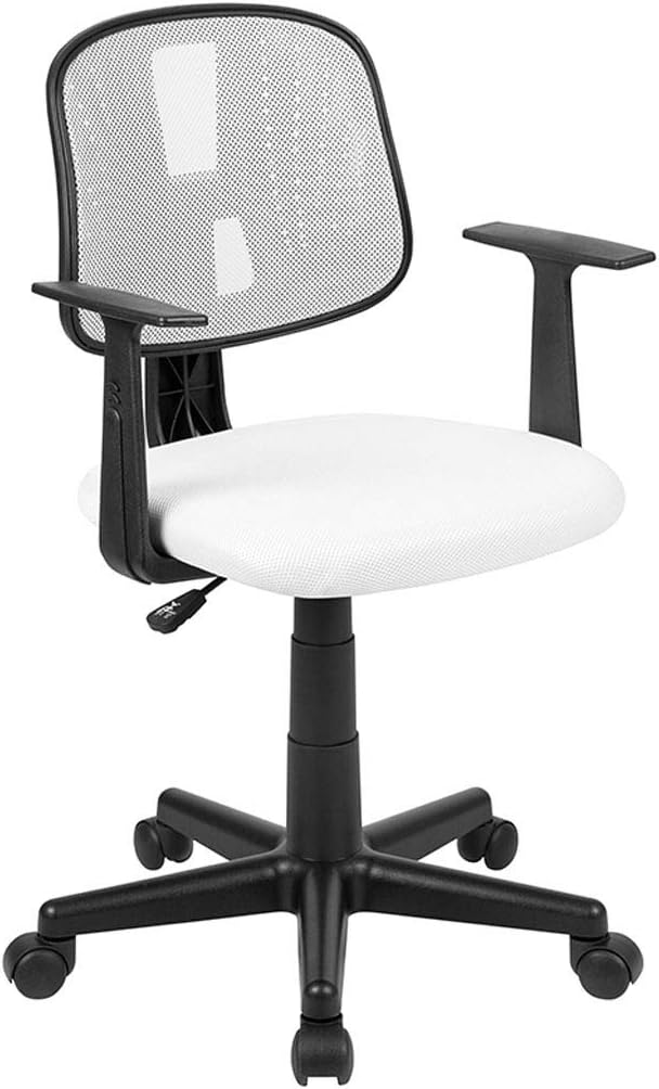 Flash Furniture Flash Fundamentals Mid-Back White Mesh Swivel Task Office Chair with Pivot Back and Arms