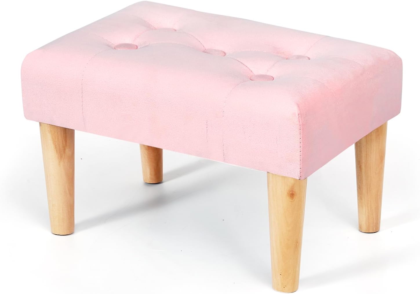 BRIAN & DANY Small Footstool Ottoman, Velvet Soft Foot Rest Seat with Wooden Legs, Step Stool for Living Room Entryway Office (Pink)