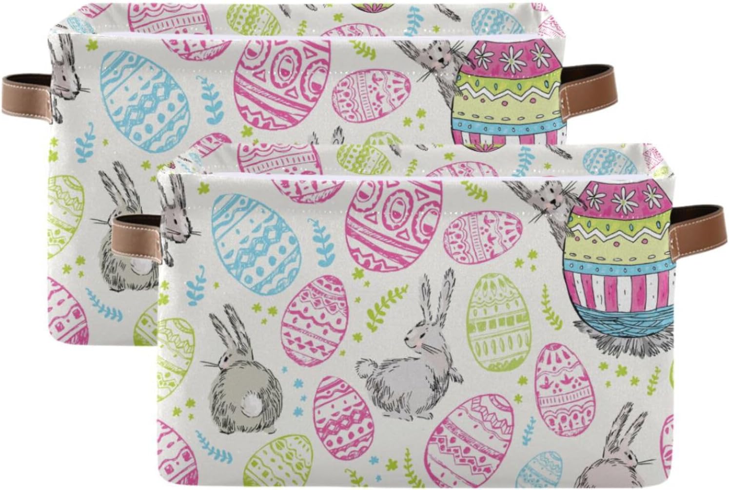 Storage Bin 2PCS Easter Bunny Egg Fabric Storage Baskets for Organizing Closet Shelf Nursery Toy Clothes Organizer with Handles