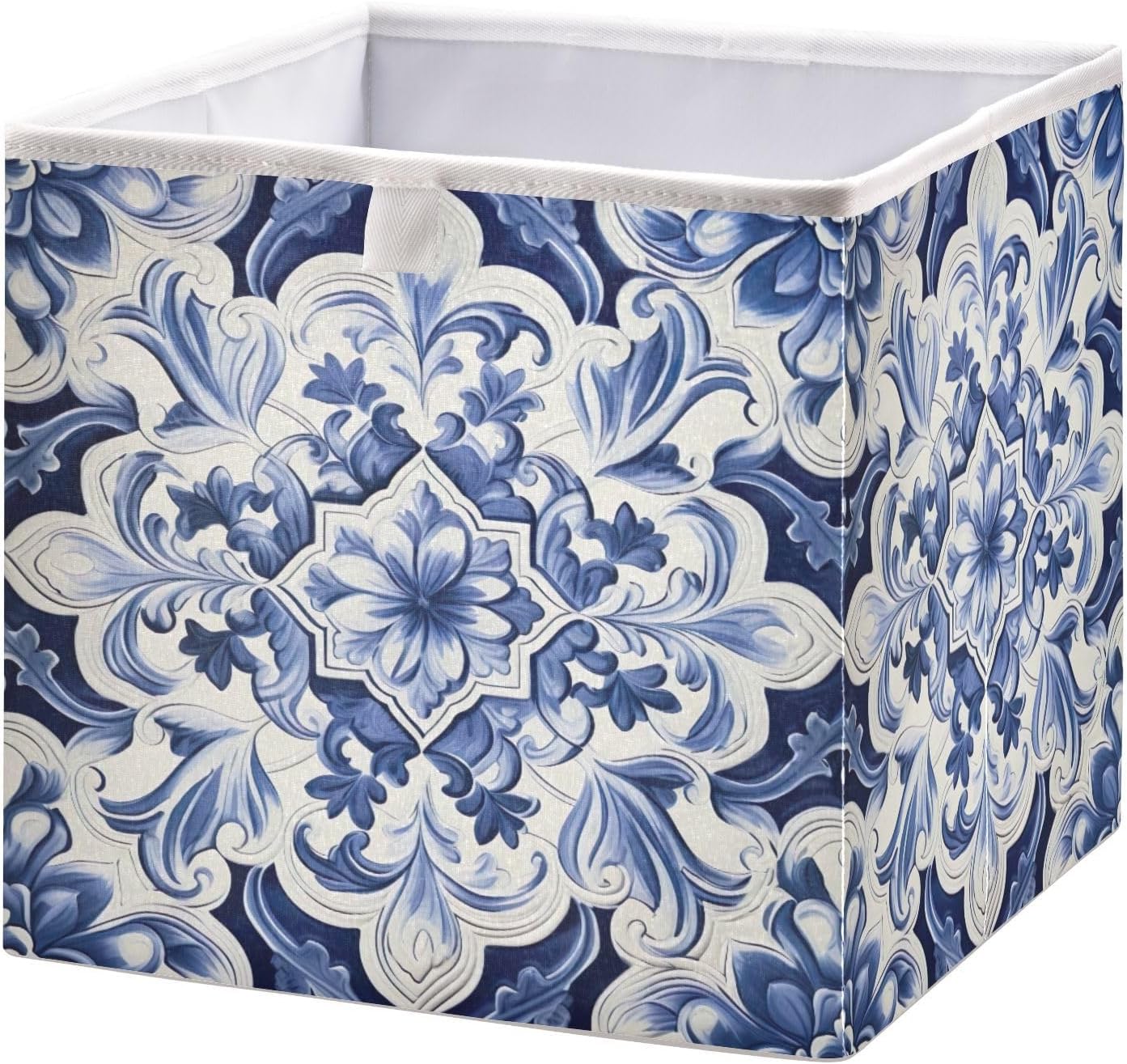 Ethnic Print Cube Storage Bins - 11x11x11 In Large Foldable Storage Basket Fabric Storage Baskes Organizer for Toys, Books, Shelves, Closet, Home Decor