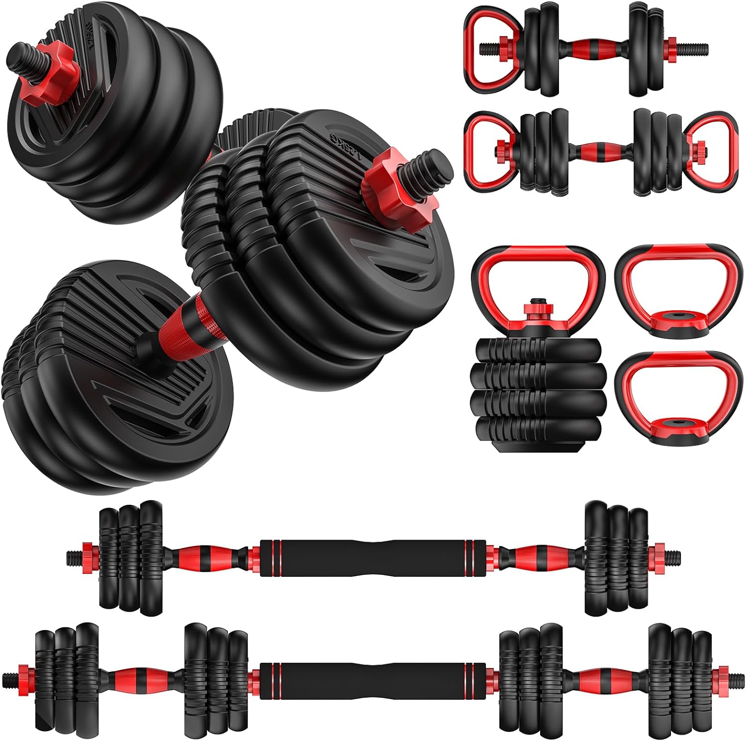 Adjustable Dumbbell Set 20LBS/35LBS/55LB/70LBS/90lbs Free Weights Dumbbells, 4 in 1 Weight Set, Dumbbell, Barbell, Kettlebell, Push-up, Home Gym Fitness Workout Equipment for Men Women