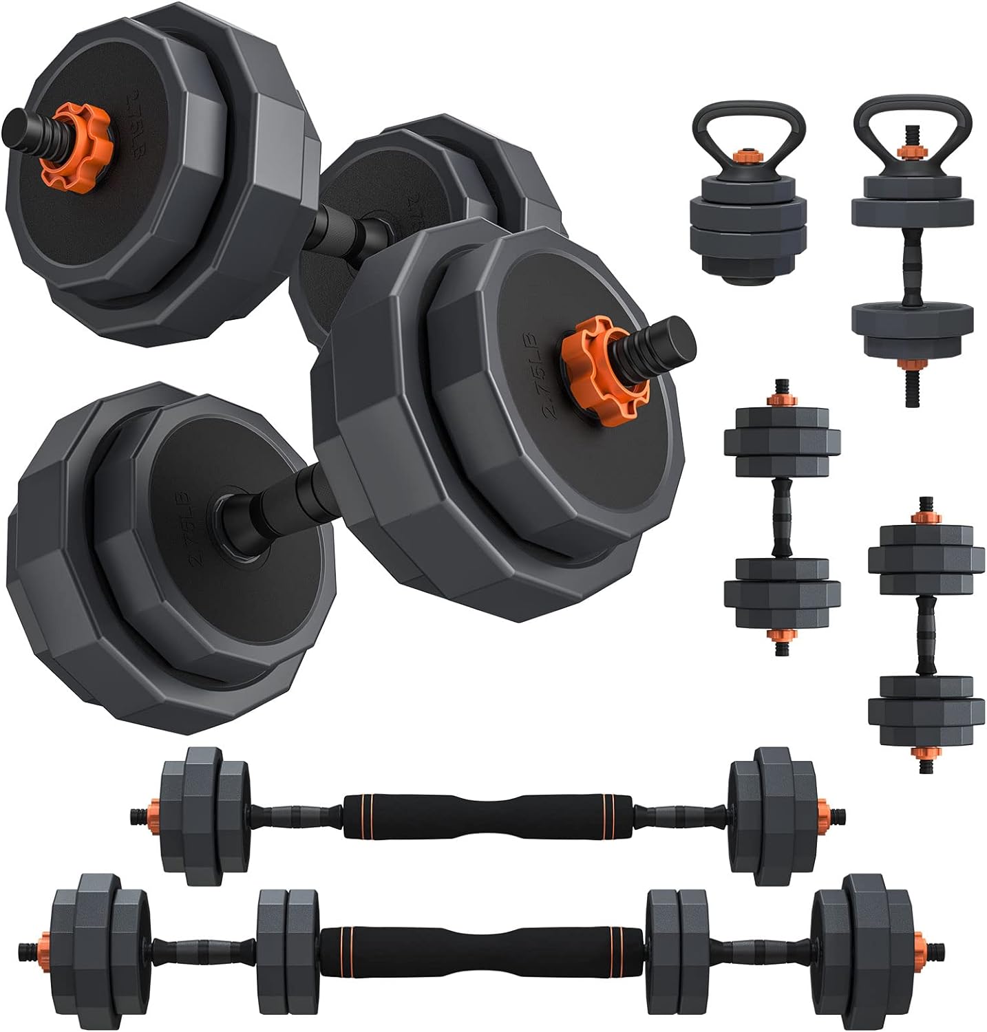 This versatile home gym equipment truly impressed me with its functionality and convenience. The ability to switch between dumbbells, barbells, kettlebells, and even push-up stands makes it an all-in-one solution for a varied and effective workout routine. The adjustable weight feature is a game-changer, allowing users of different fitness levels to customize their workouts. The sturdy build and comfortable grip ensure a safe and comfortable exercise experience. If you're looking for a space-sav