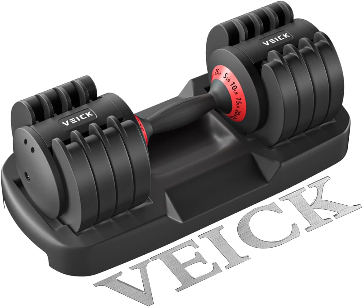 VEICK Adjustable Dumbbell Set, 5 in 1 Free Dumbbell for Men and Women, Black Dumbbell for Home Gym, Full Body Workout Fitness, Fast Adjust by Turning Handle (25/55 LB)