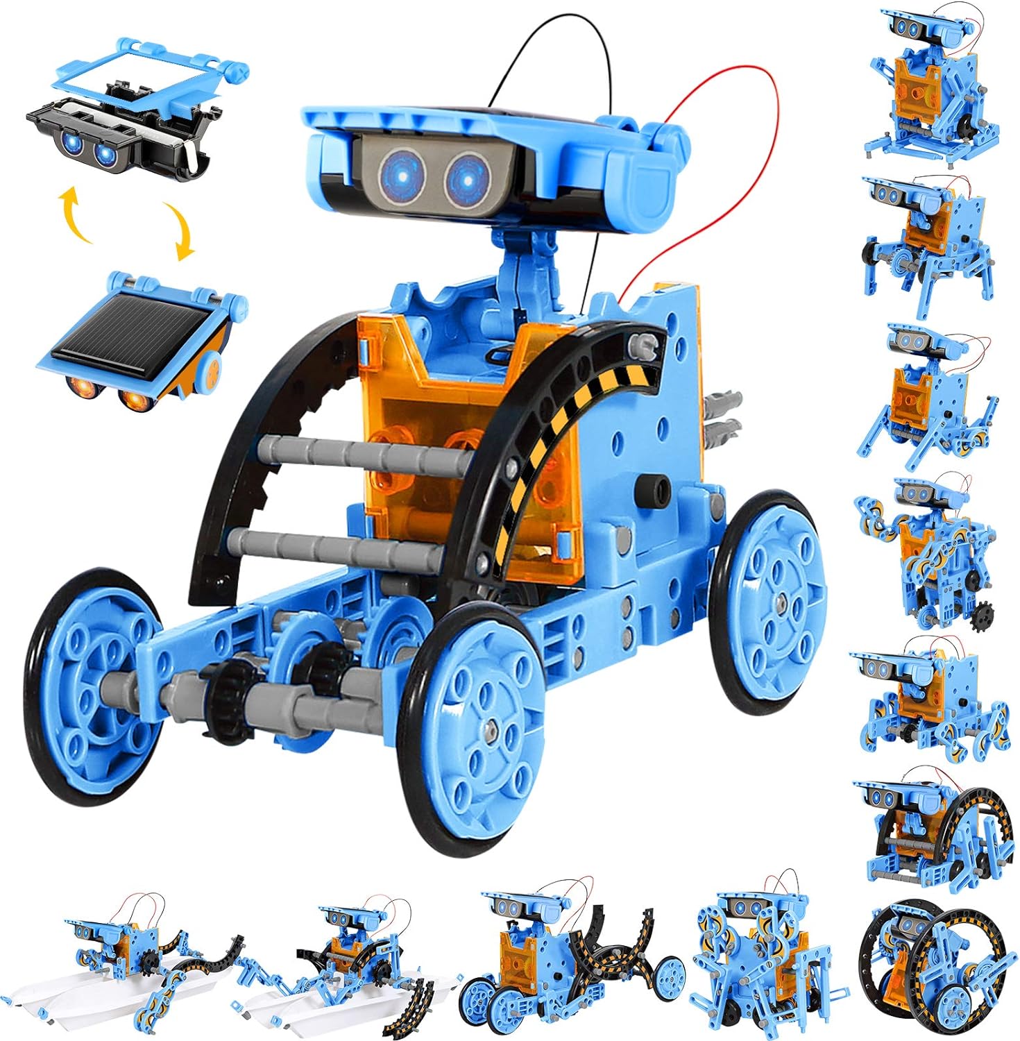 Sillbird STEM Projects 12 in 1 Solar Robot Toys for Kids, 190 Pieces Solar and Cell Powered Dual Drive Motor DIY Building Science Learning Educational Experiment Kit, Gift for Boys Girls Aged 8-12