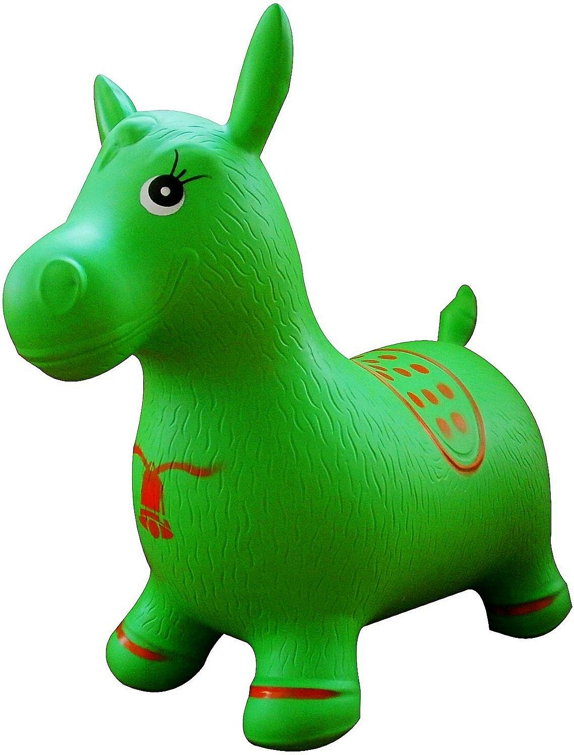 AppleRound Horse Bouncer with Hand Pump, Inflatable Space Hopper, Ride-on Bouncy Animal (Green)