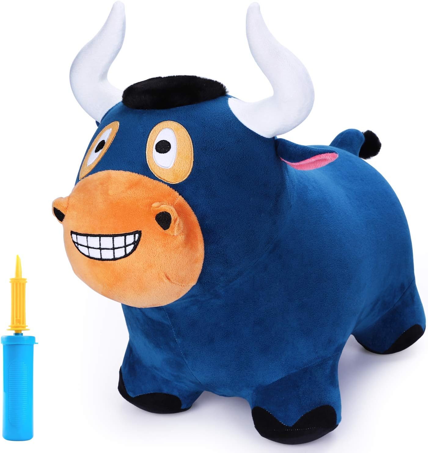 iPlay, iLearn Bouncy Pals Bull Hopper Toy, Toddler Plush Bouncing Horse, Kids Inflatable Ride Farm Animal Bouncer W/Pump, Indoor Outdoor Hopping, Birthday Gift for 18 24 Month 2 3 4 Year Old Boy Girl