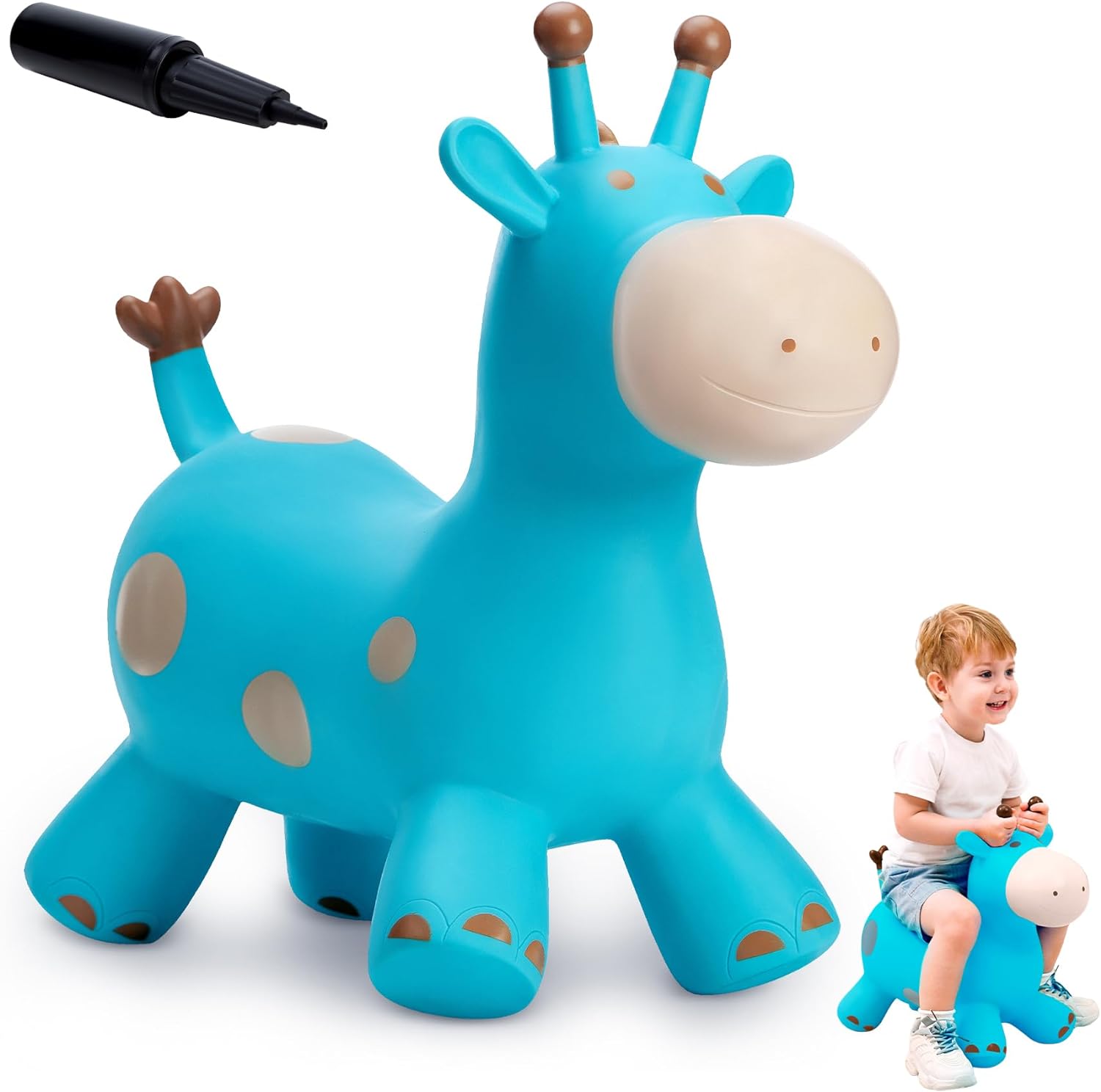 Bouncy Horse-Bouncing Horse Animal Hopper-Inflatable Jumping Horse Toy for Toddlers (Blue Deer)