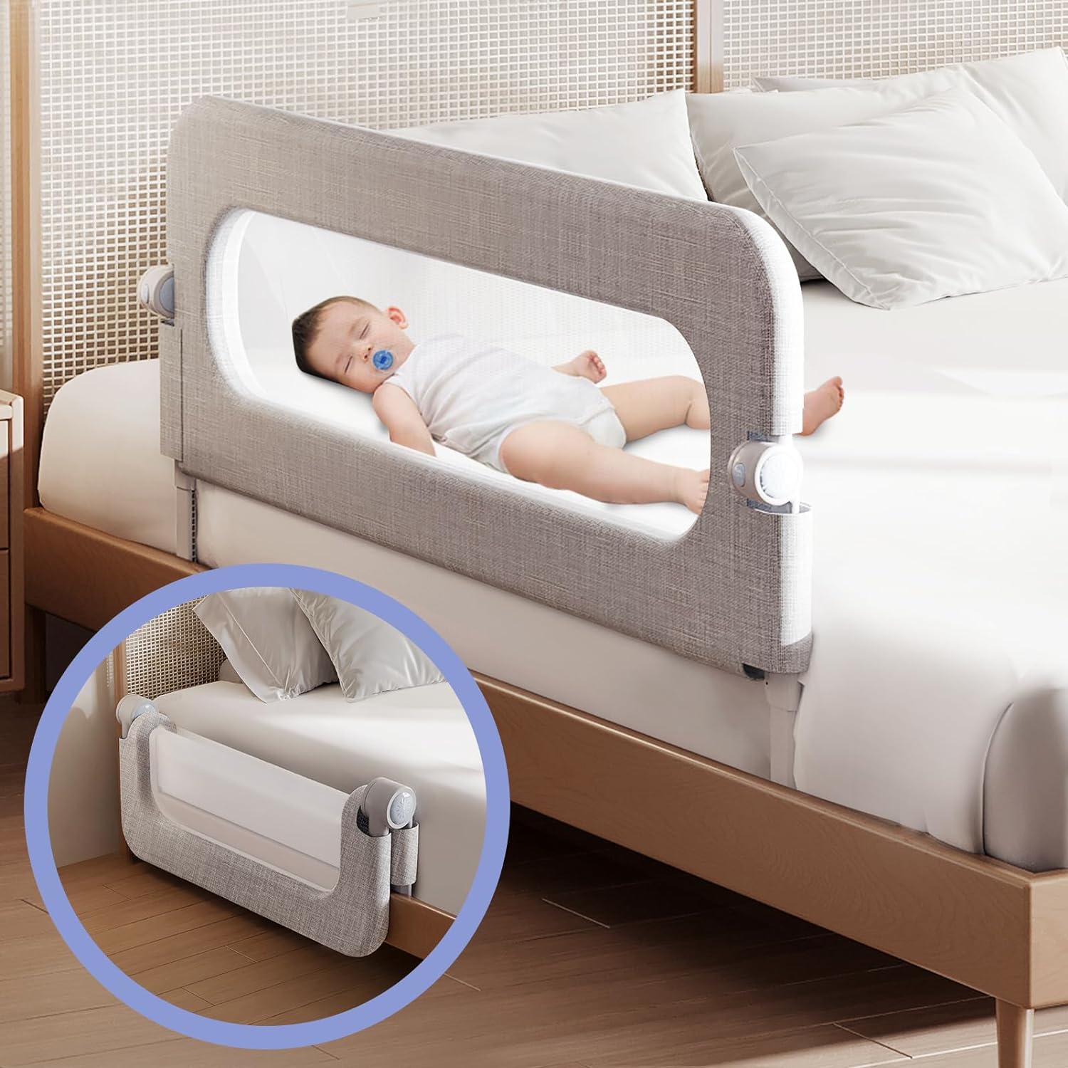 Baby Bed Rails Guard for Toddlers - Toddler Bed Rail for Queen Full King Twin Crib Bunk Size Bed Adjustable Heights & Foldable Portable Bedrail Extra Tall Child Safety Side Railing Guards for Kids