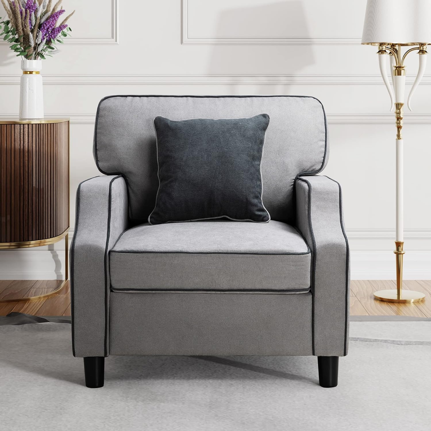 Shintenchi Small Modern Single Sofa Accent Chair, Mid Century Fabric Single Sofa Chair with Soft Padded Armrest Leisure Chair for Living Room, Reading Room, Bedroom,Light Gray