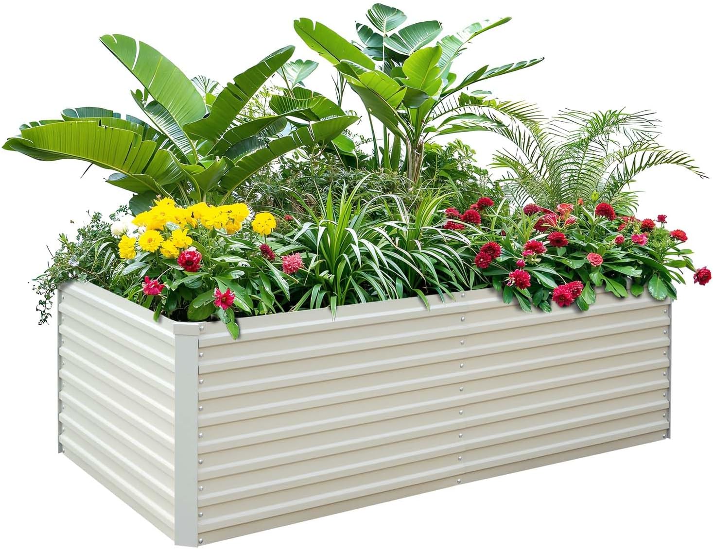 Raised Garden Bed 6x3x2ft, Galvanized Raised Garden Beds Outdoor for Vegetables Flowers Herbs, Steel Large Deep Planter Box, Tall Raised Garden Bed with 3ftx30ft Weed Barrier Fabric and Glove, Beige