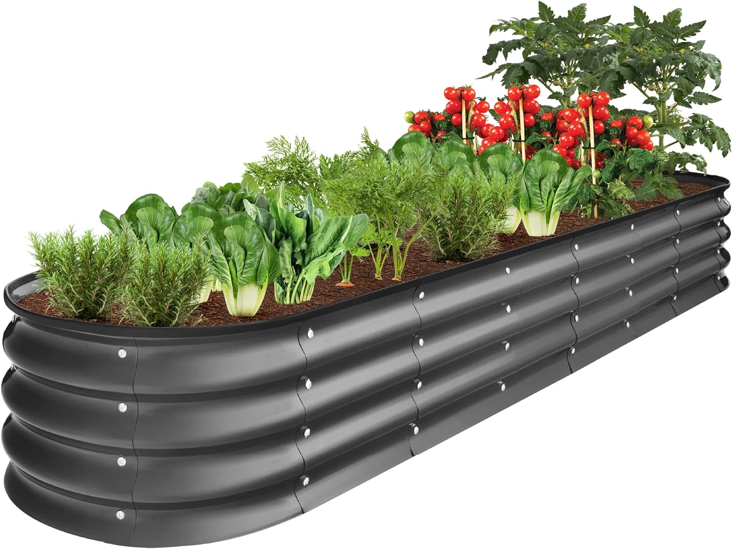 Best Choice Products 8x2x1ft Outdoor Metal Raised Garden Bed, Oval Deep Root Planter Box for Vegetables, Flowers, Herbs, and Succulents w/ 108 Gallon Capacity - Charcoal