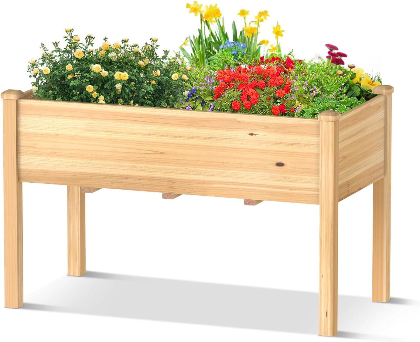 Natural Wood Raised Garden Bed, Elevated Planter Raised Beds Box Stand with Bed Liner for Backyard, Patio, Balcony - 200lb Capacity,48x24x30in