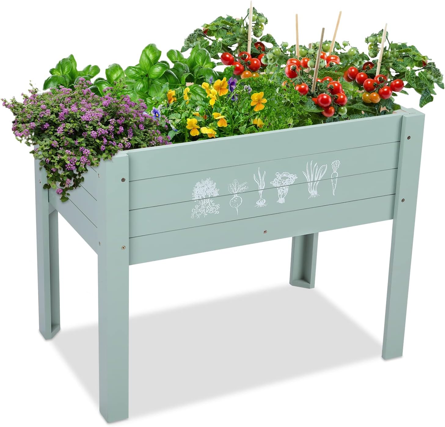 WONDER GARDEN Raised Garden Bed-Planters for Outdoor Plants - Wood Planter Boxes Outdoor for Kids with Legs and DIY Chalkboard for Vegetables Flower Herb