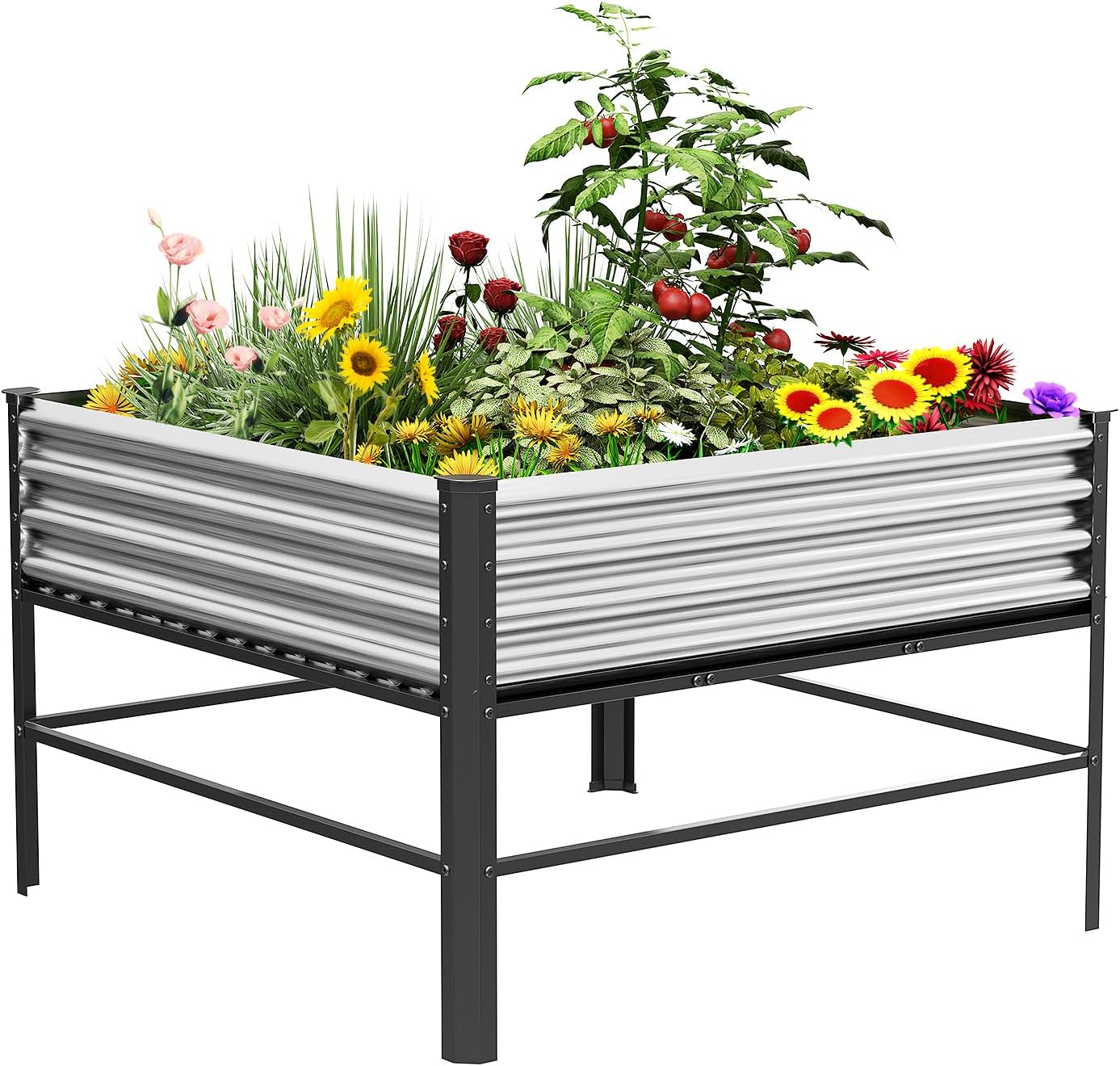 Raised Garden Bed with Legs, 484832in Large Outdoor Metal Galvanized Garden Planting Box,1000lb Capacity for Vegetables Lawn Green Flowers, Fruits, Terrace