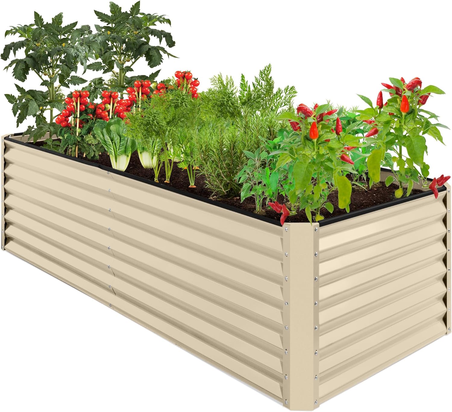 Best Choice Products 8x4x2ft Outdoor Metal Raised Garden Bed, Deep Root Planter Box for Vegetables, Flowers, Herbs, and Succulents w/ 478 Gallon Capacity - Beige