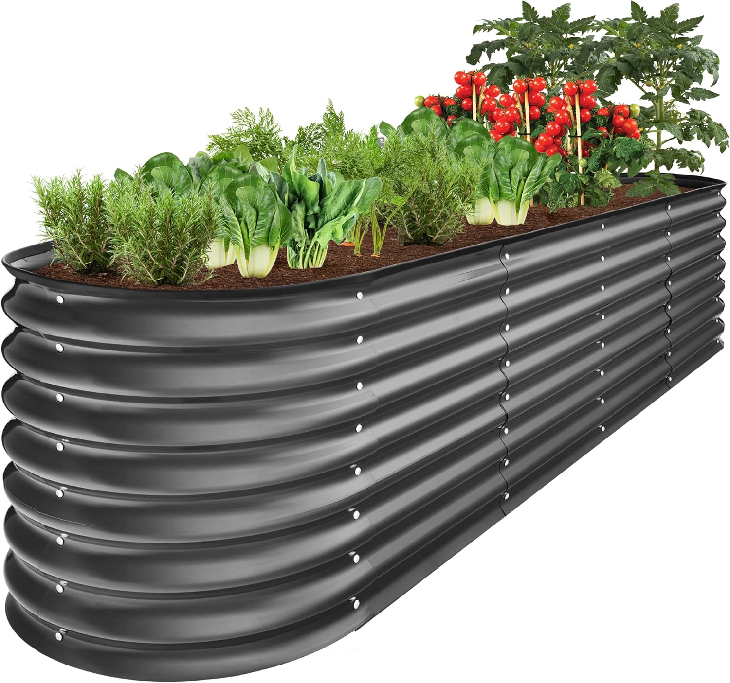 Best Choice Products 8x2x2ft Metal Raised Garden Bed, Oval Outdoor Deep Root Planter Box for Vegetables, Herbs w/ 4 Support Bars, 215 Gal Capacity - Charcoal