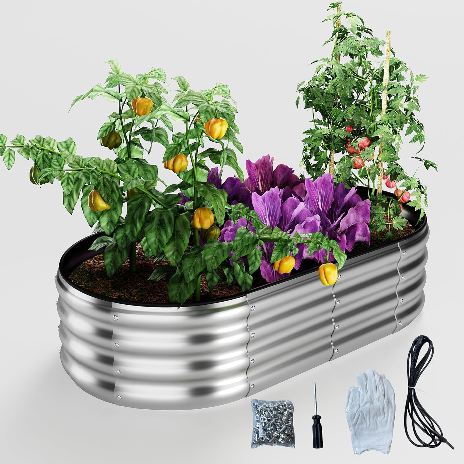 Galvanized Metal Planter Raised Garden Bed Kit for Gardening Outdoor4x2x1ft Planter Grow Garden Box Raised Flower Bed