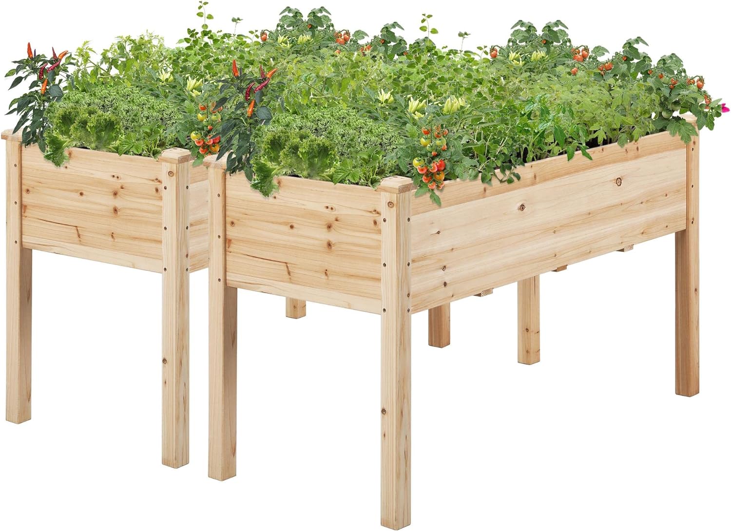 Yaheetech 2pcs Raised Garden Bed 48x24x30in Elevated Wooden Horticulture Planter Box with Legs Standing Growing Bed for Gardening/Backyard/Patio/Balcony, Wood