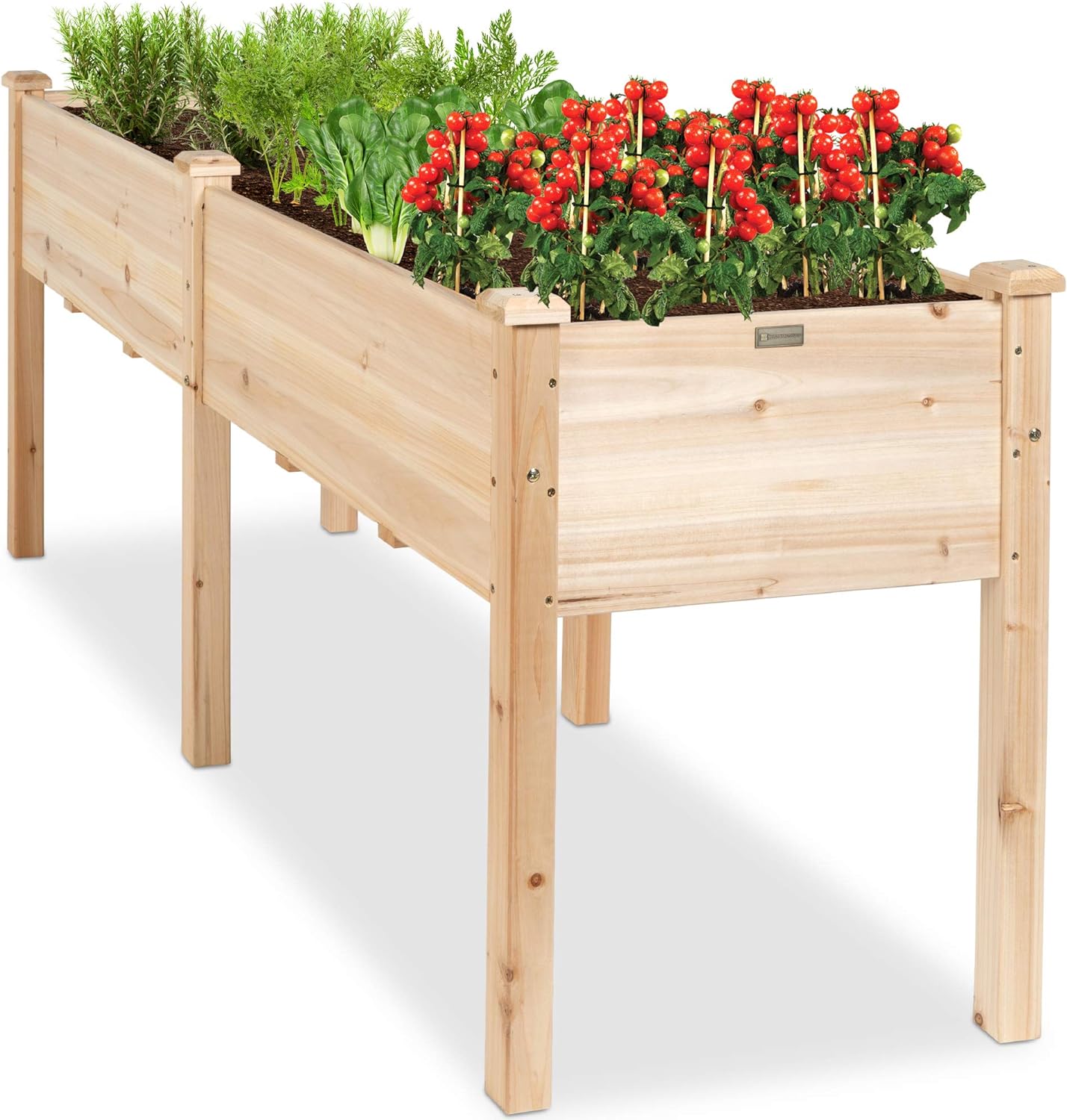 Best Choice Products 72x23x30in Raised Garden Bed, Elevated Wood Planter Box Stand for Backyard, Patio, Balcony w/Divider Panel, 6 Legs, 300lb Capacity - Natural