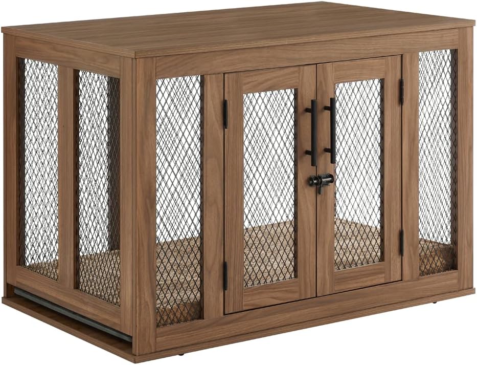 This was easy to construct , great instructions, very well written. The crate is a beautiful piece of furniture in my living room. I wasnt thrilled about the latching system though. Im actually going to add an additional latch to outside. I thought the inside latches were a bit unsafe for my dog. This would not stop me from buying or recommending this product. Lowes sells heavier latches.