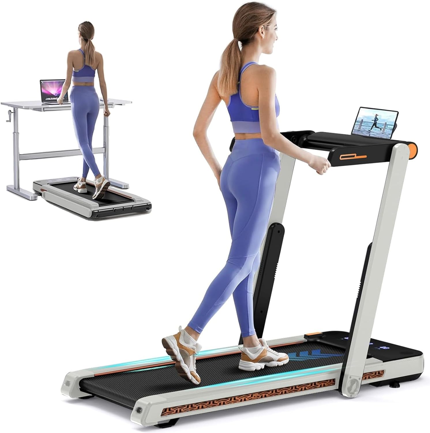 Foldable Treadmill for Home, Portable 2 in 1 Walking Pad Treadmill with Handle Bar,Under Desk Treadmill 3.0 HP Folding Mini Office Treadmill, 320 LBS Capacity, with Speaker, APP, Remote Control