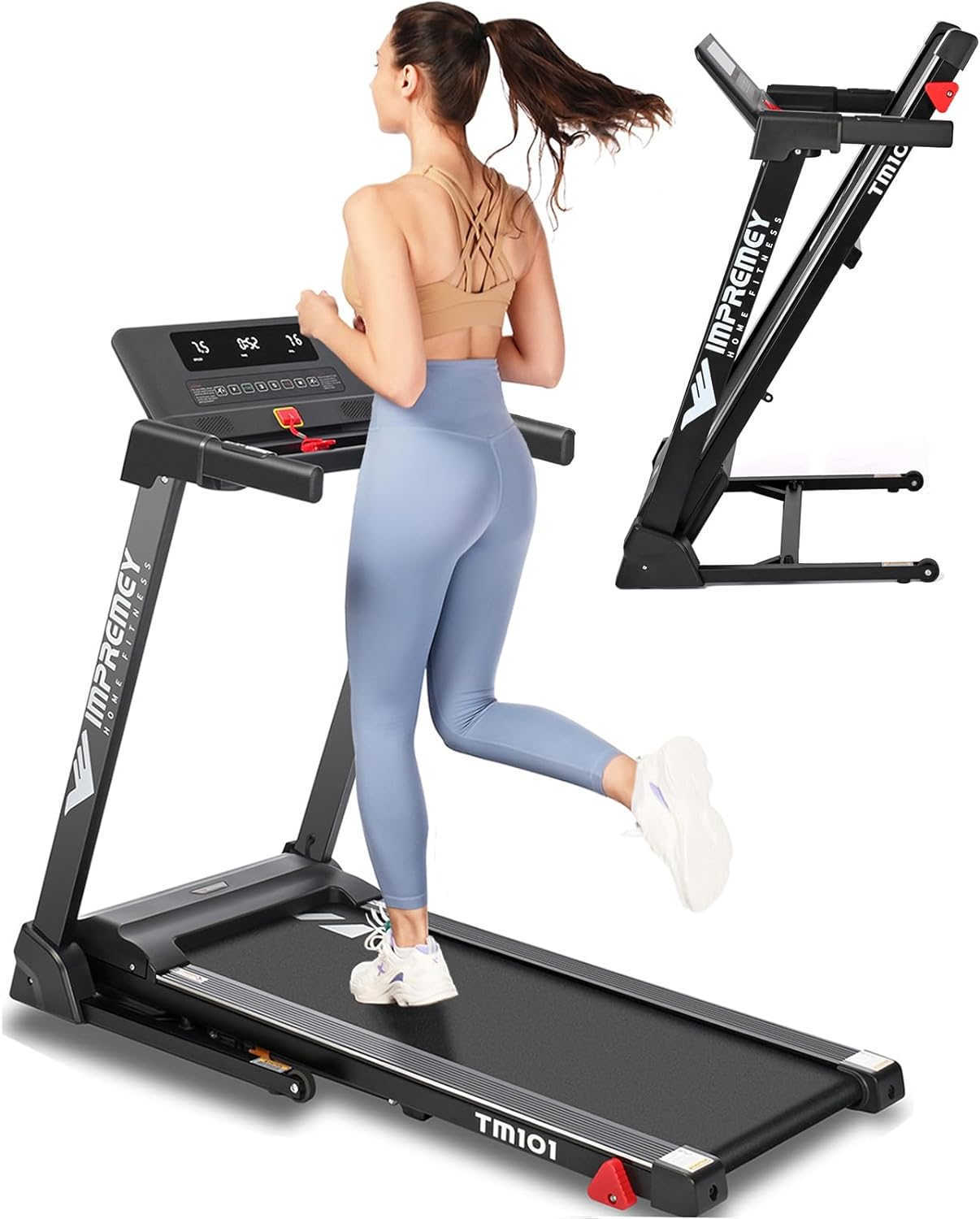 Folding Treadmill with Incline, Electric Treadmill with 42 x 16 Large Running Belt, Heart Rate Monitor, Easy Assembly, 64 Preset Programs, 7.5 Mph Speed, 2.5HP, Compact Design for Home