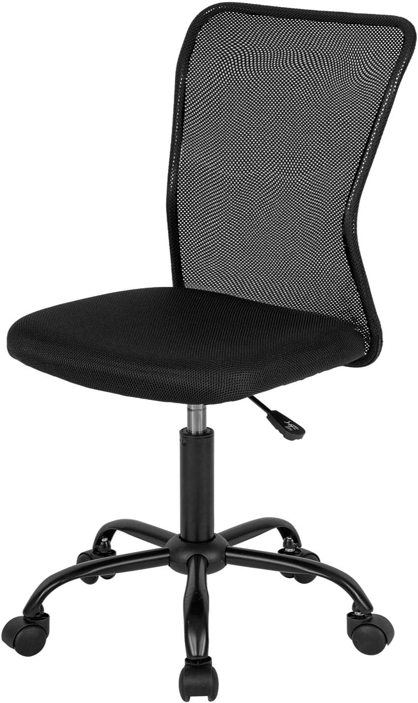 FDW Home Office Chair Mid Back Mesh Desk Chair Armless Computer Chair Ergonomic Task Rolling Swivel Chair Back Support Adjustable Modern Chair with Lumbar Support (Black)