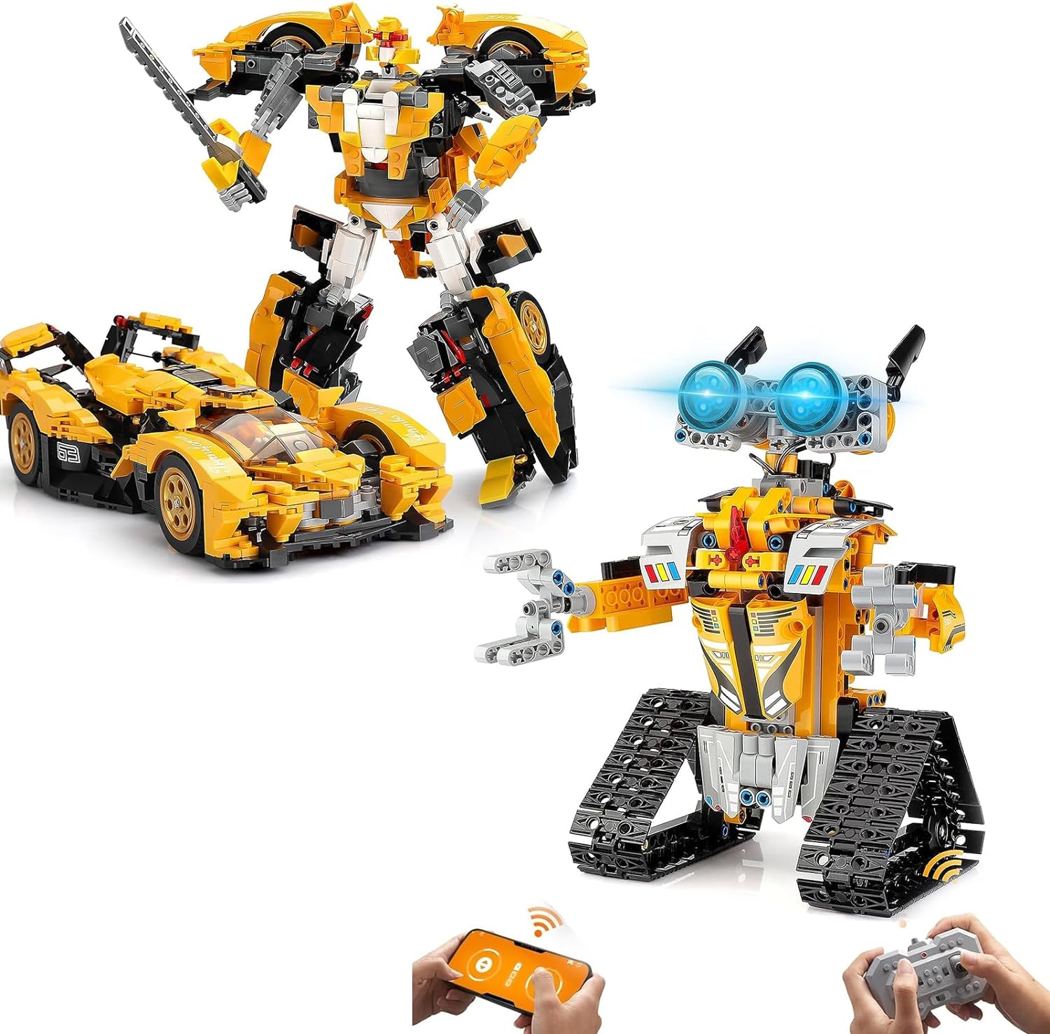 Sillbird Bundle - 2 Items: Remote & APP Controlled Robot Building kit Toys Gifts for Boys Girls Age 8 , 2in1 Transforming Robot & Technic Racing Car Construction Blocks Kit
