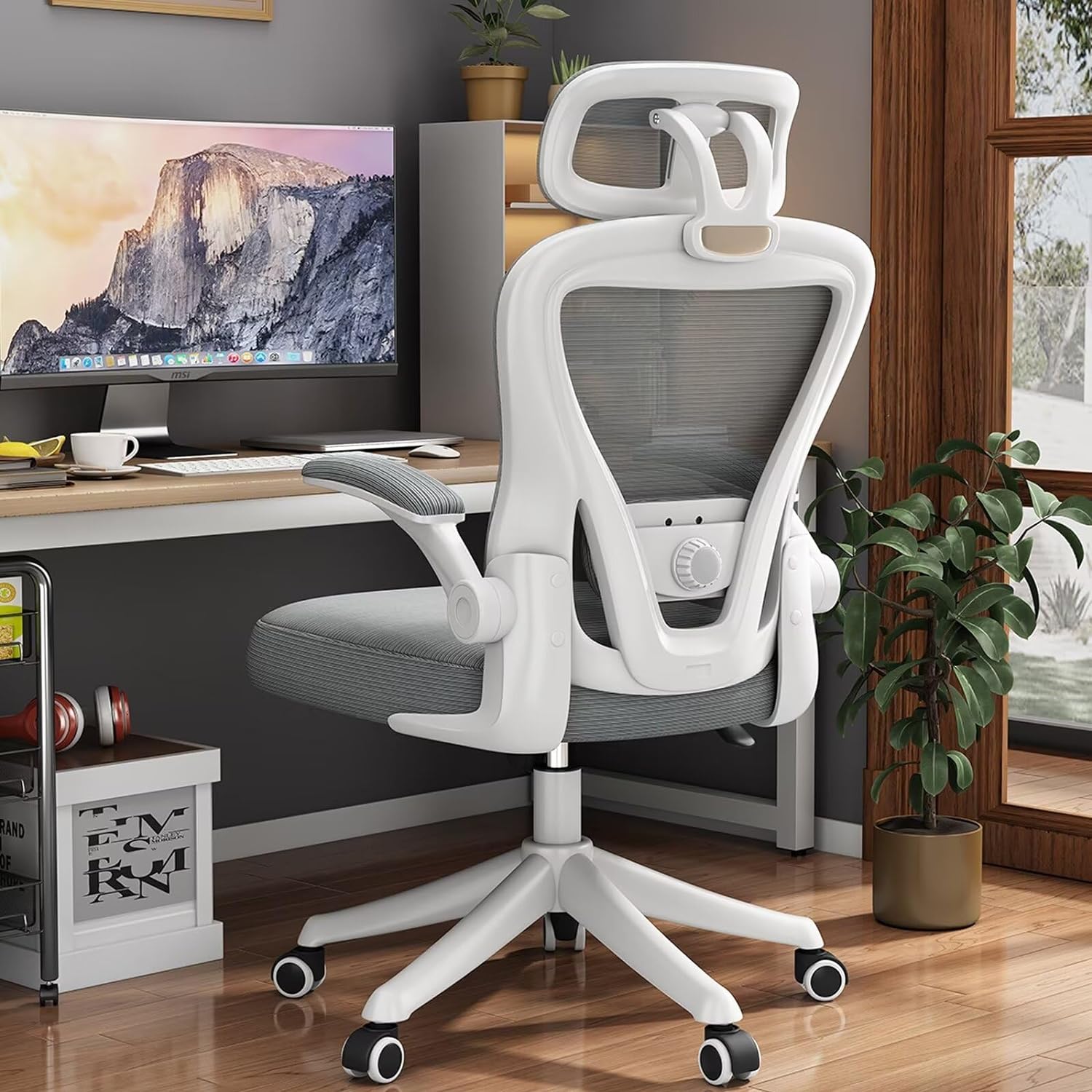 Ergonomic Office Chair M903, High Back Computer Desk Chair with Wheels, Comfy Mesh Office Chair with Adjustable Lumbar Support & Headrest, Grey Swivel Executive Managerial Task Chair