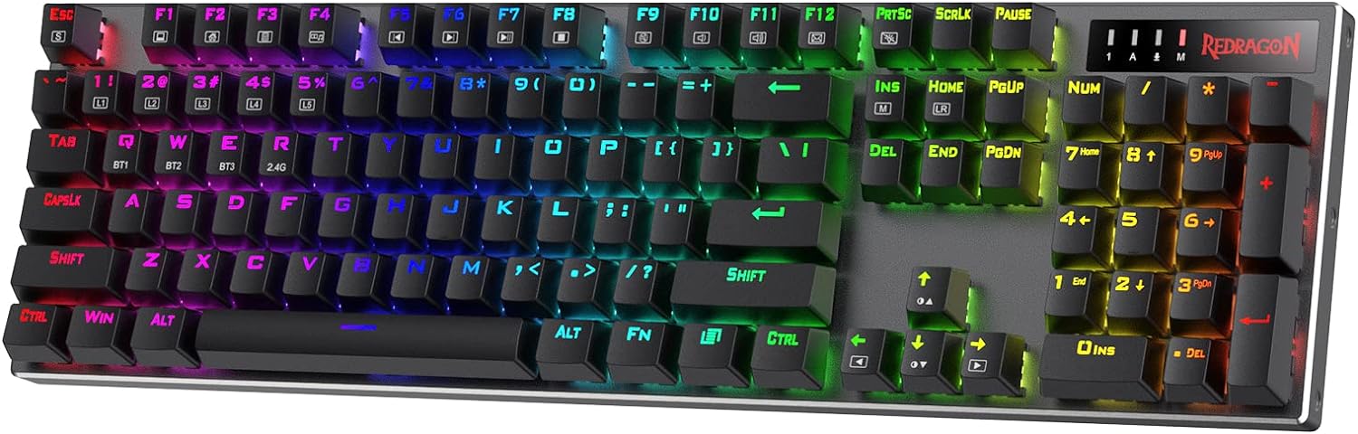 Redragon K556 PRO Upgraded Wireless RGB Gaming Keyboard, BT/2.4Ghz Tri-Mode Aluminum Mechanical Keyboard w/No-Lag Connection, Hot-Swap Linear Quiet Red Switch