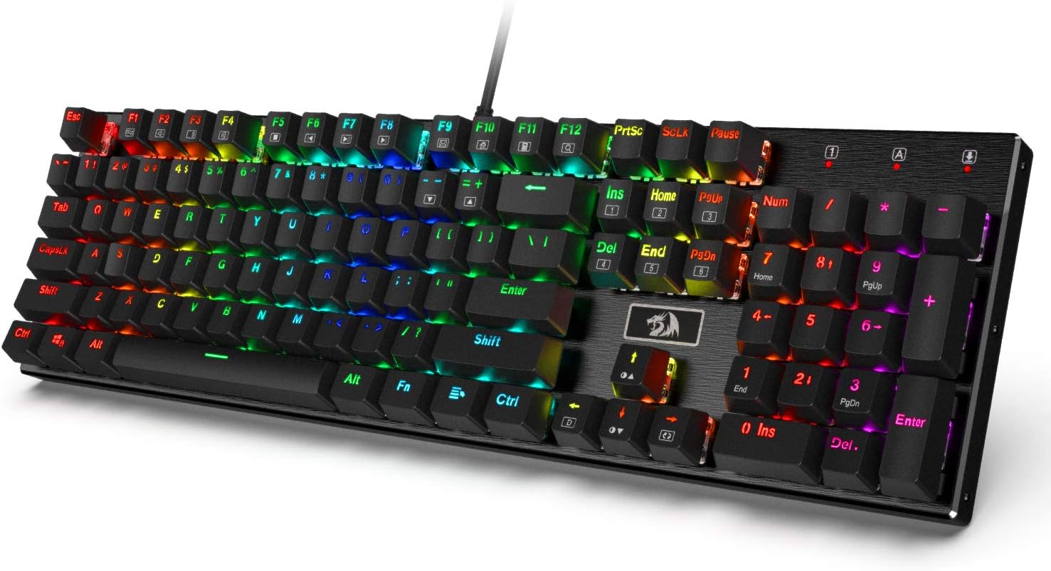 Redragon K556 RGB LED Backlit Wired Mechanical Gaming Keyboard, 104 Keys Hot-Swap Mechanical Keyboard w/Aluminum Base, Upgraded Socket and Noise Absorbing Foams, Soft Tactile Brown Switch