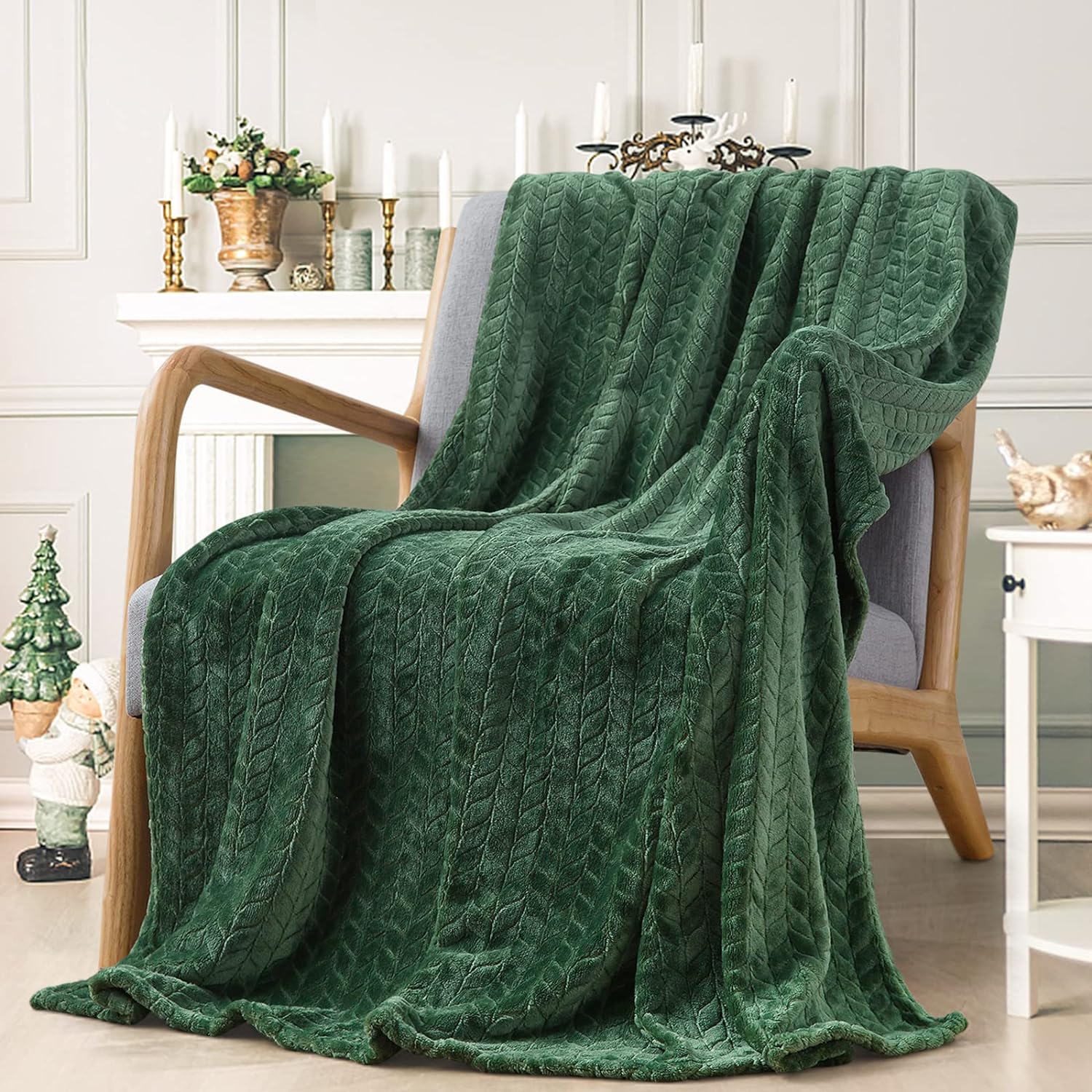 Inhand Fleece Throw Blankets, Super Soft Flannel Cozy Blankets for Adults, Washable Lightweight Blanket for Couch Sofa Bed Office, Warm Plush Blankets for All Season (5060, Green)