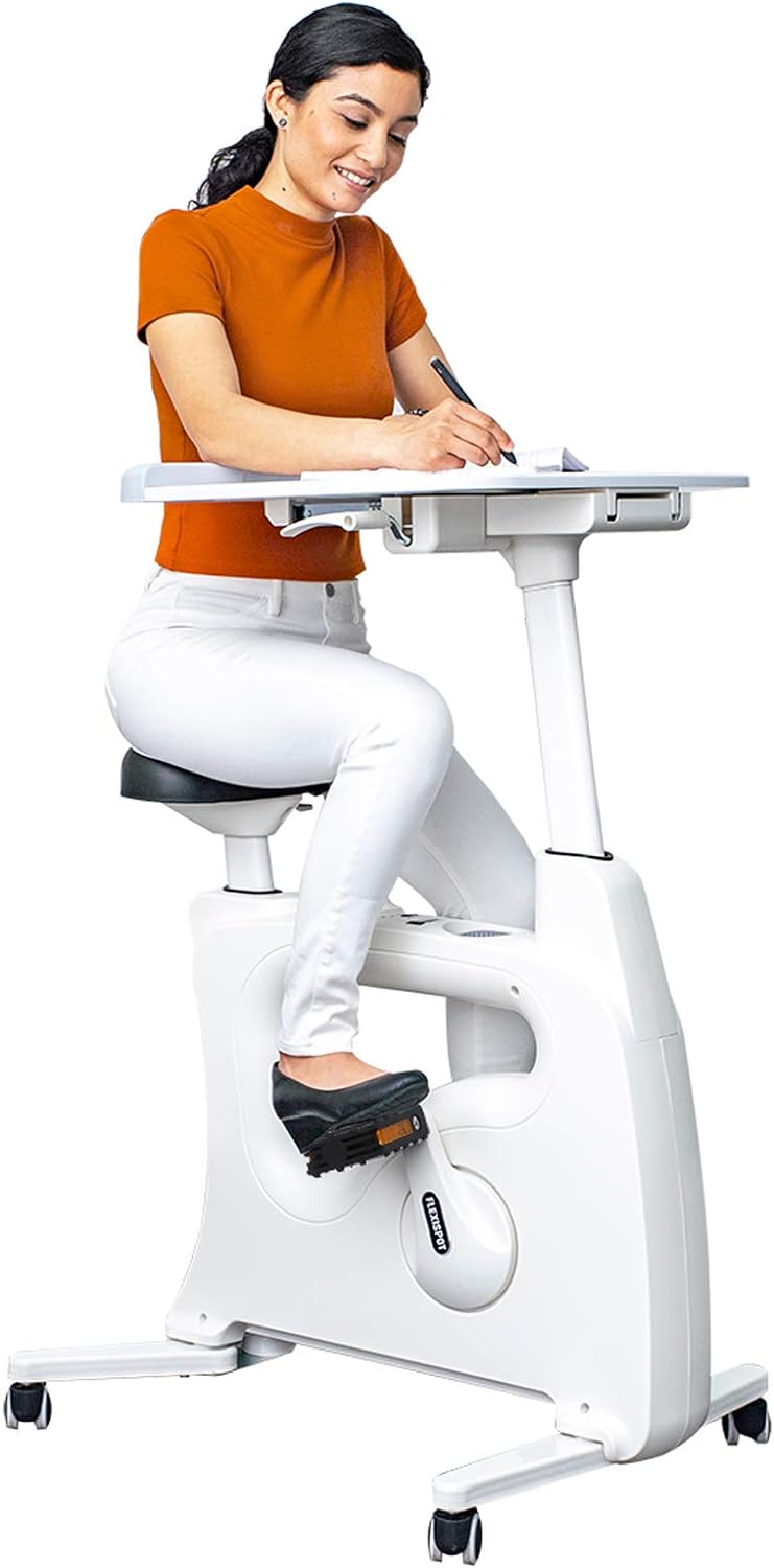 FLEXISPOT Exercise Bike Standing Desk Bike with Desktop Height Adjustable Stationary Bike Home Office Workstation