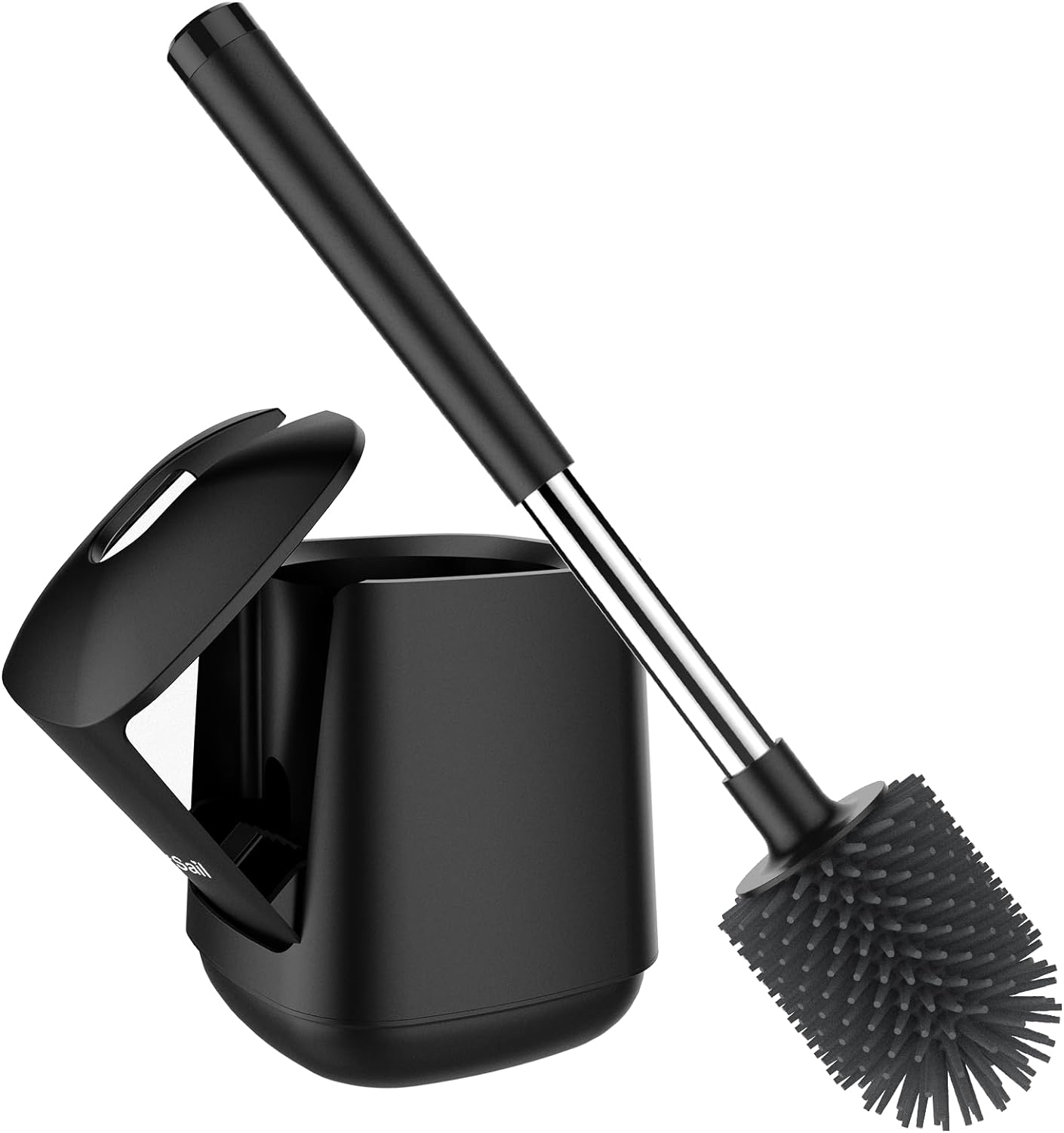 SetSail Silicone Toilet Bowl Brush and Holder Automatic Toilet Brushes for Bathroom with Holder Ventilated Toilet Cleaner Brush for Toilet Scrubber Cleaning - Black