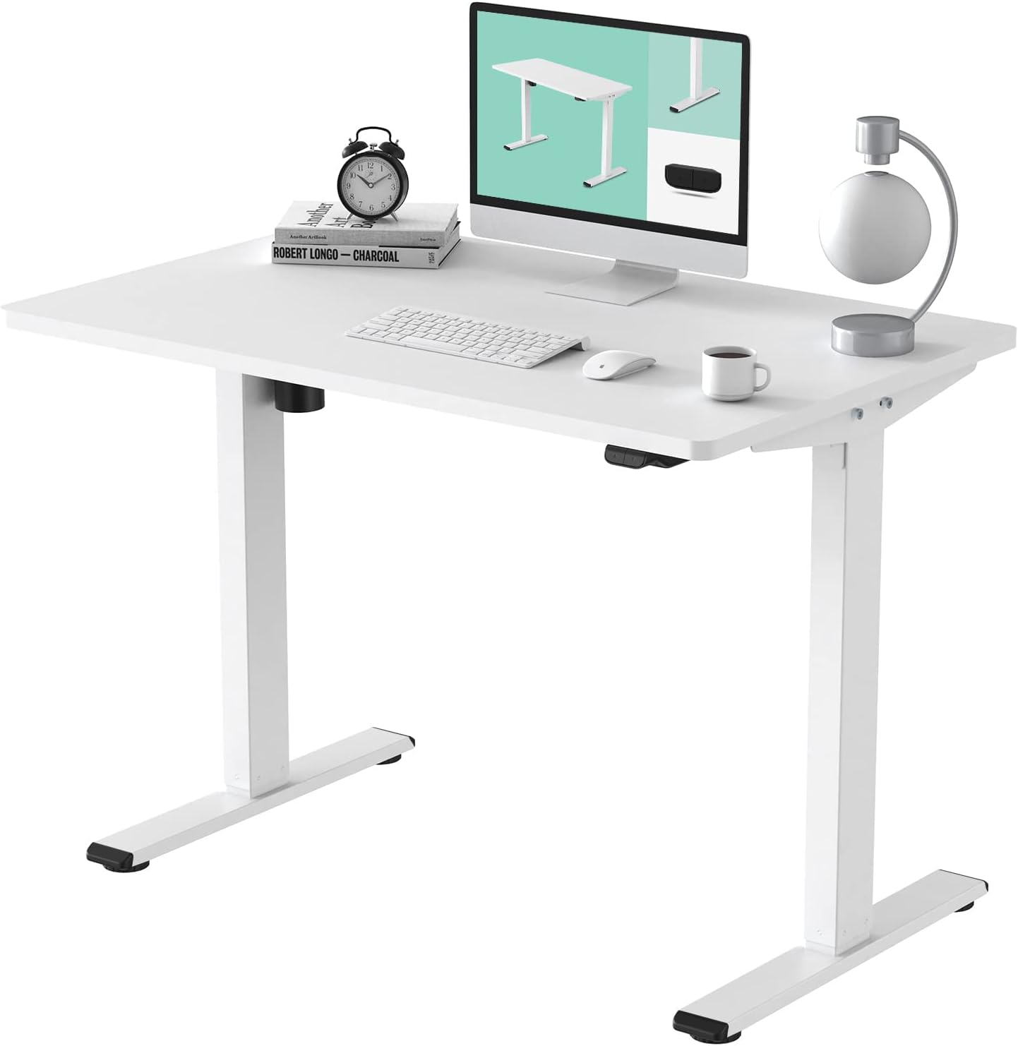 FLEXISPOT Electric Standing Desk Whole Piece 48 x 30 Inch Desktop Adjustable Height Desk Home Office Computer Workstation Sit Stand up Desk (White Frame   White Top, 2 Packages)