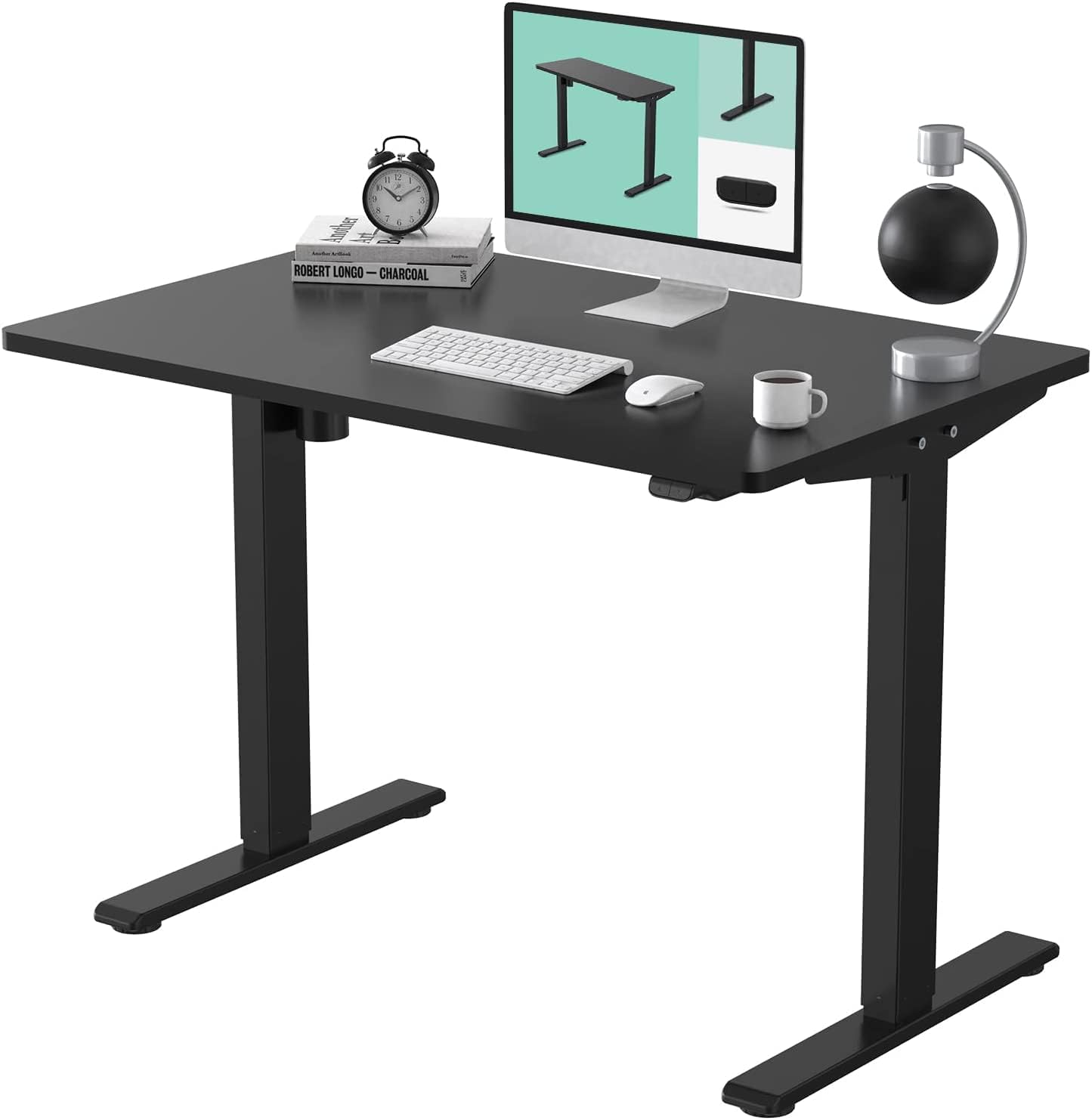 FLEXISPOT Standing Desk 48 x 30 Inches Height Adjustable Electric Sit Stand Home Office Desks Whole Piece Desk Board (Black Frame   Black top,2 Packages)