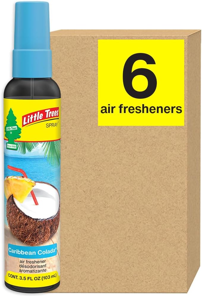 LITTLE TREES Car Air Freshener. SPRAY Provides a Long-Lasting Scent for Auto or Home. On-the-go Freshness. Caribbean Colada, 6 Air Fresheners