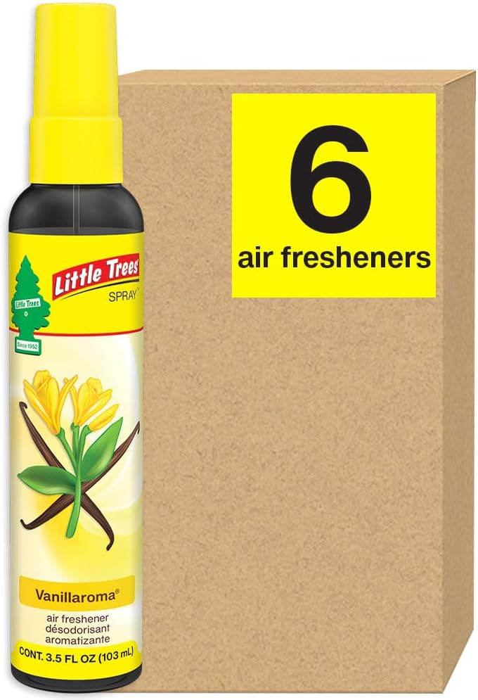 LITTLE TREES Car Air Freshener. SPRAY Provides a Long-Lasting Scent for Auto or Home. On-the-go Freshness. Vanillaroma, 6 Air Fresheners