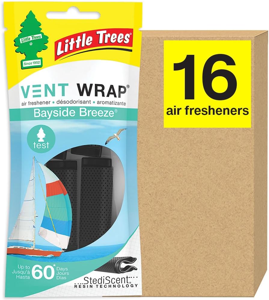 LITTLE TREES Car Air Freshener. Vent Wrap Provides Long-Lasting Scent, Slip on Vent Blade. Bayside Breeze, 16 Air Fresheners, 4 Count (Pack of 4)