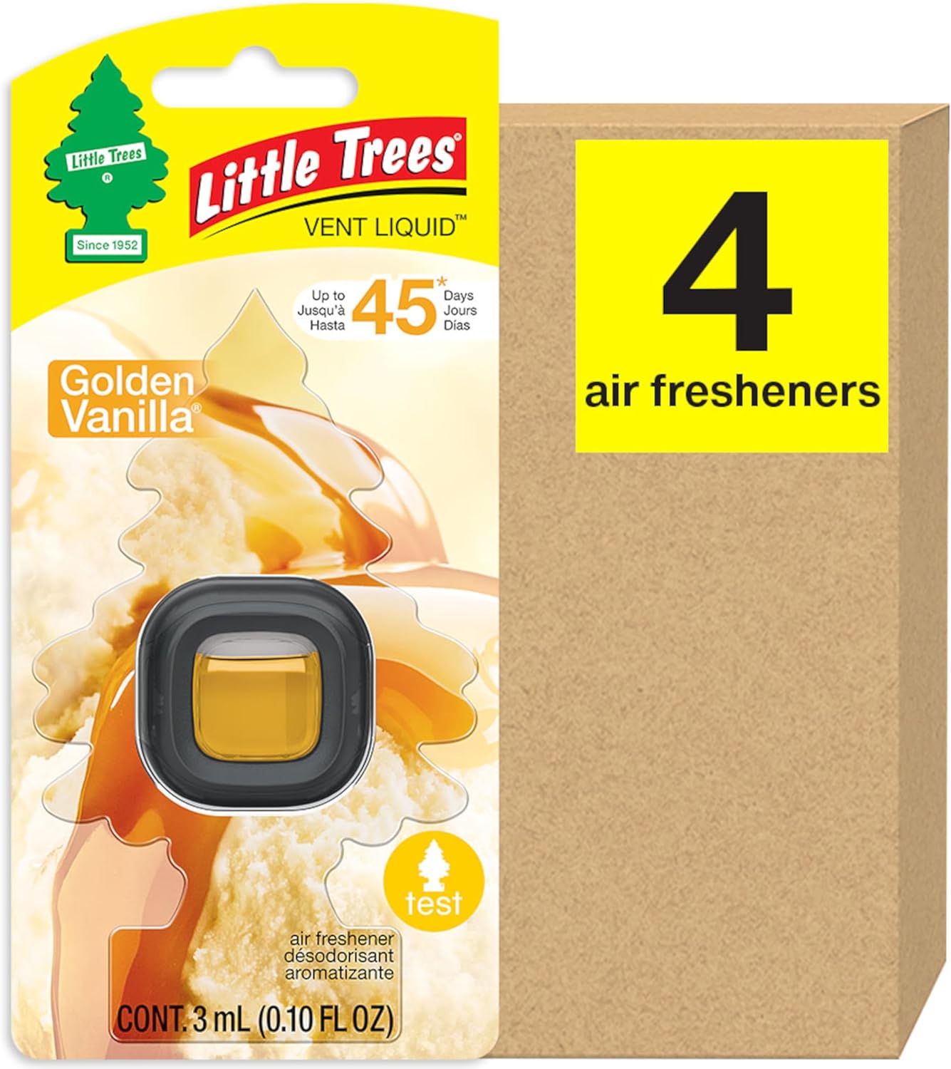 LITTLE TREES Car Air Freshener. Vent Liquid Provides Long-Lasting Scent for Auto or Home. Add a Splash of LITTLE TREES to Your Vent. Golden Vanilla, 4 Air Fresheners