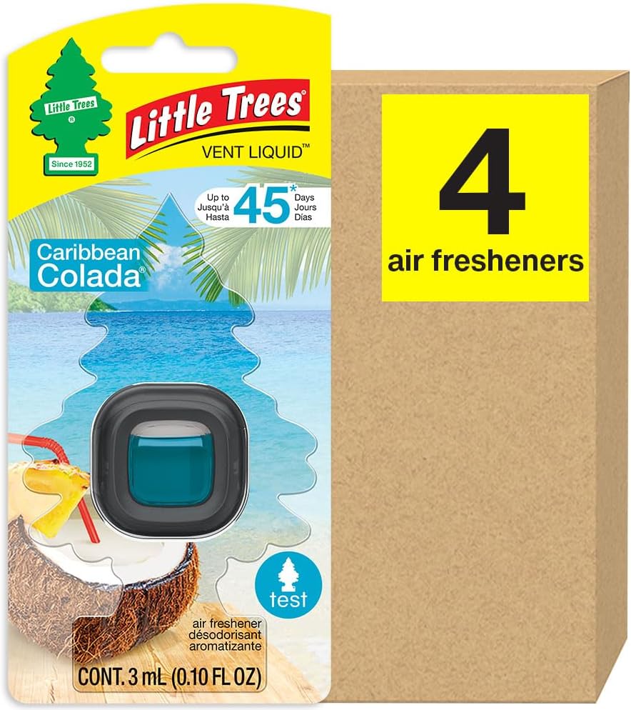 LITTLE TREES Car Air Freshener. Vent Liquid Provides Long-Lasting Scent for Auto or Home. Add a Splash of LITTLE TREES to your Vent. Caribbean Colada, 4 Air Fresheners