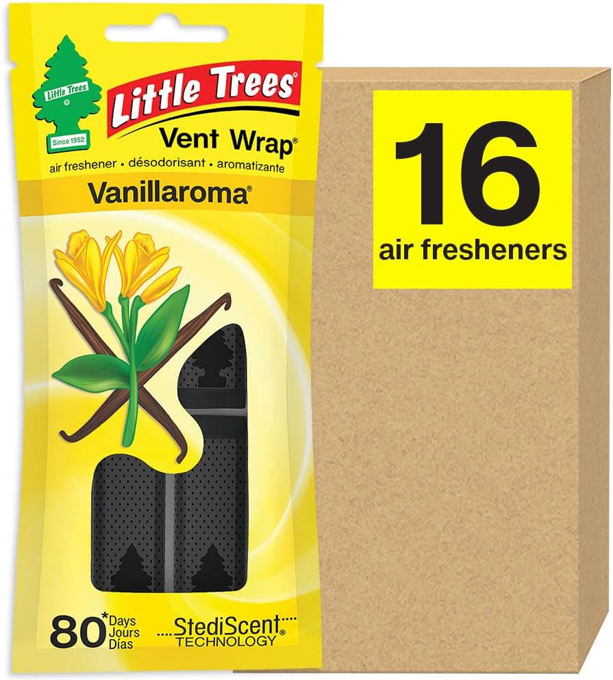 LITTLE TREES Car Air Freshener. Vent Wrap Provides Long-Lasting Scent, Slip on Vent Blade. Vanillaroma, 16 Air Fresheners, 4 Count (Pack of 4)