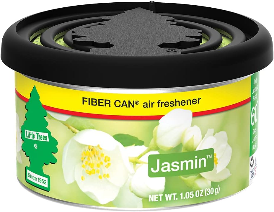 LITTLE TREES Car Air Freshener. Fiber Can Provides a Long-Lasting Scent for Auto or Home. Adjustable Lid for Desired Strength. Jasmin, 4 Air Fresheners