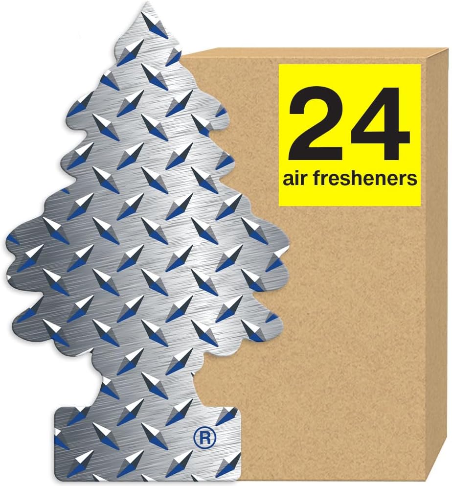 LITTLE TREES Air Fresheners Car Air Freshener. Hanging Tree Provides Long Lasting Scent for Auto or Home. Pure Steel, 24 Air Fresheners