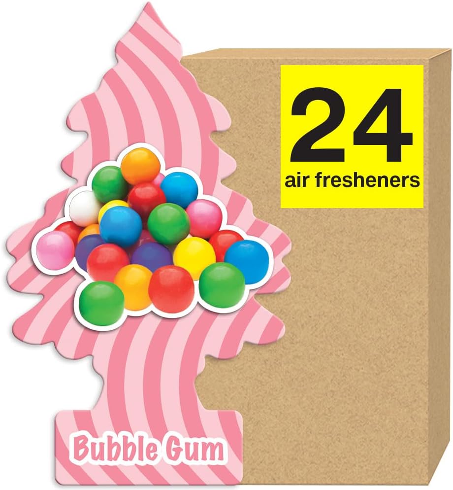 LITTLE TREES Air Fresheners Car Air Freshener. Hanging Tree Provides Long Lasting Scent for Auto or Home. Bubble Gum, 24 Air Fresheners