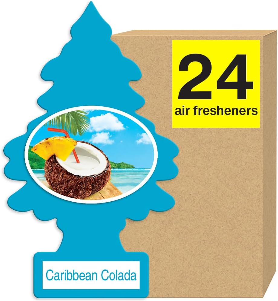 LITTLE TREES Air Fresheners Car Air Freshener. Hanging Tree Provides Long Lasting Scent for Auto or Home. Caribbean Colada, 24 Air Fresheners