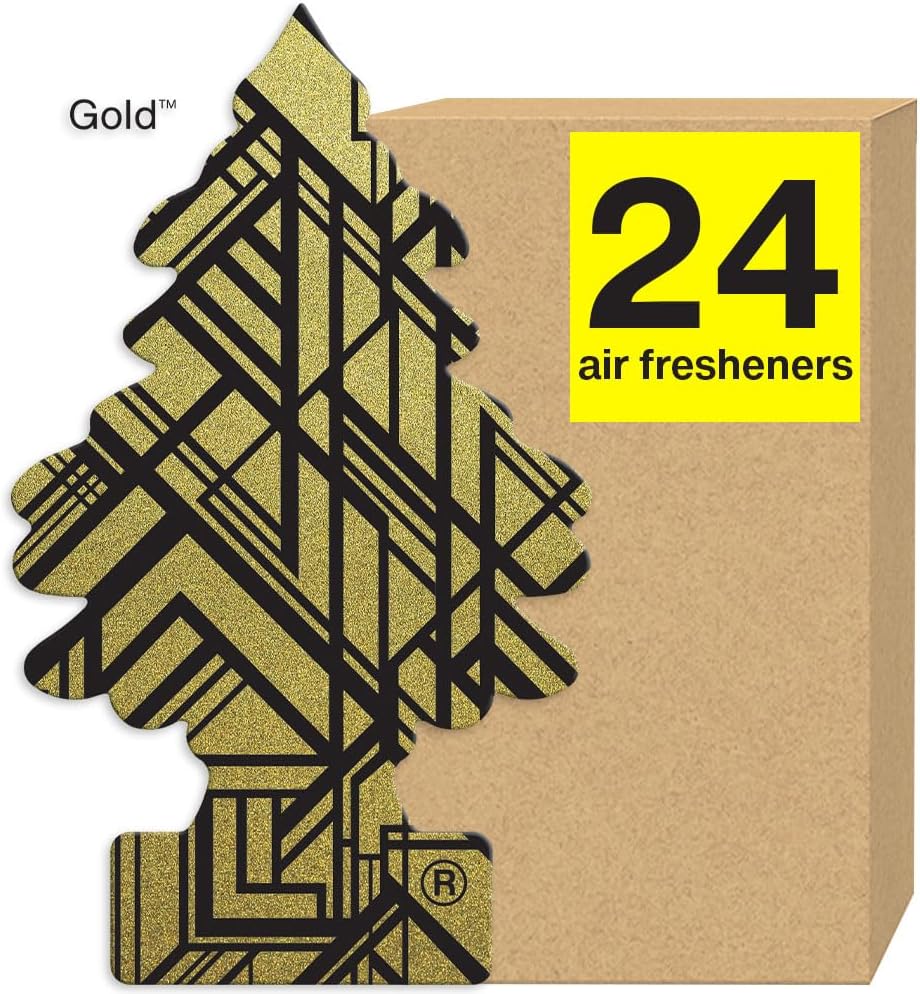 LITTLE TREES Air Fresheners Car Air Freshener. Hanging Tree Provides Long Lasting Scent for Auto or Home. Gold, 24 Air Fresheners