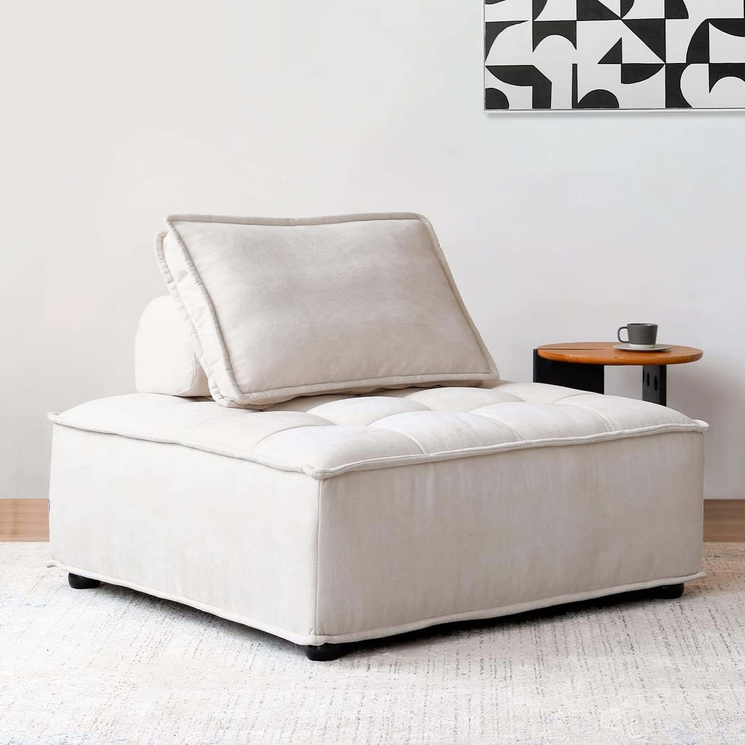 Acanva Modern Modular Sectional Single Sofa Couch, Accent Armless Chair with Removable Back Cushion for Living Room, Apartment, Small Space, Beige