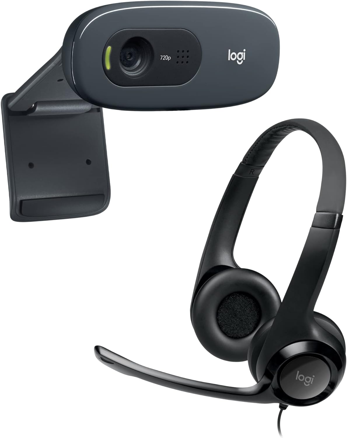 Logitech USB Headset H390 with Noise Cancelling Mic & C270 Desktop or Laptop Webcam, HD 720p Widescreen for Video Calling and Recording