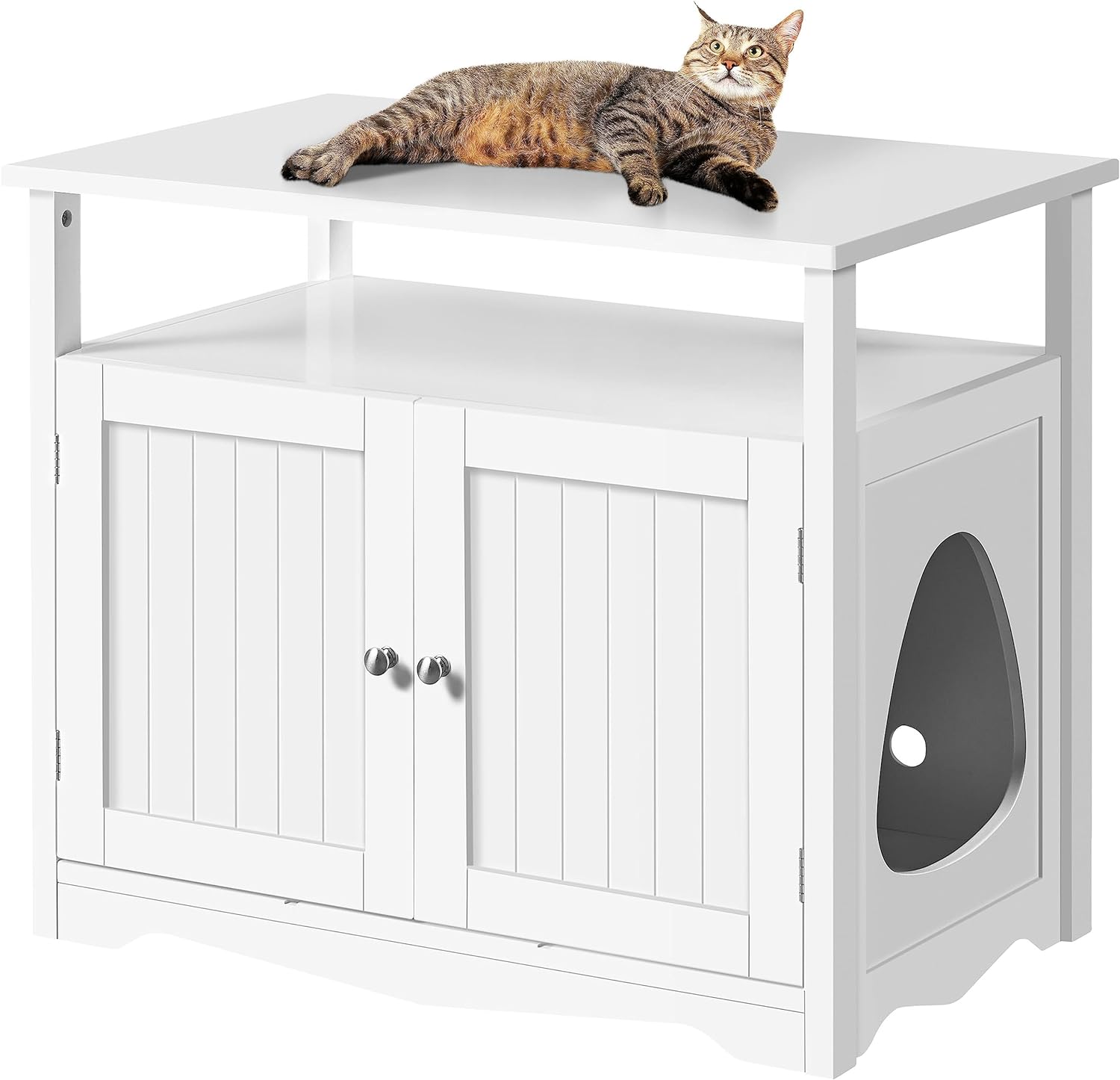 Yaheetech Cat Litter Box Enclosure, Hidden Litter Box Furniture with Storage Shelf, Indoor Cat House with Removable Divider, Wooden Cat Washroom Bench Pet Side Table Storage Cabinet